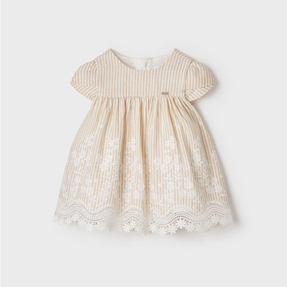 NWT. Mayoral Cream and White 1906 Striped Lace Dress. 12 Months.